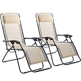 Set of 2 Zero Gravity Chairs Lounge Patio Chairs Outdoor Yard Beach (Tan)