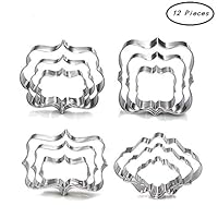 Plaque Frame Cookie Cutter Set - 12 Piece - Square,Oval,Rectangle,Photo Plaques Frame Fondant Cutters -Stainless Steel(Assorted Sizes)