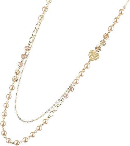 Amazon パール チェーン 二連デザイン ロングネックレス レディース ロング ネックレス 2連 291 6 ナチュラル ネックレス 通販