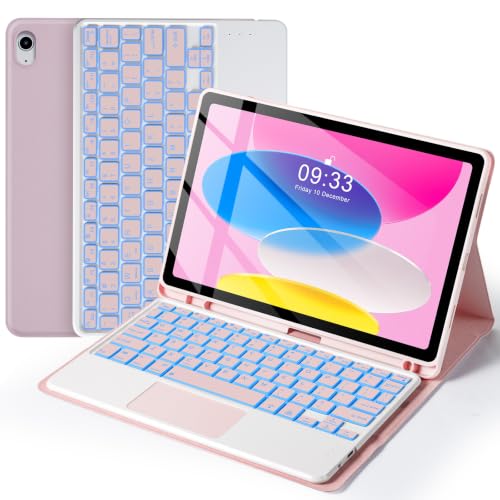 LAMA 7 Colors Backlight Touchpad Keyboard Case for iPad (A16) 11th 2025/10th Gen 2022 Case with Keyboard, Folio Cover with Pencil Holder, Smart Trackpad, Detachable Keyboard for iPad 11th 10th Gen,PK