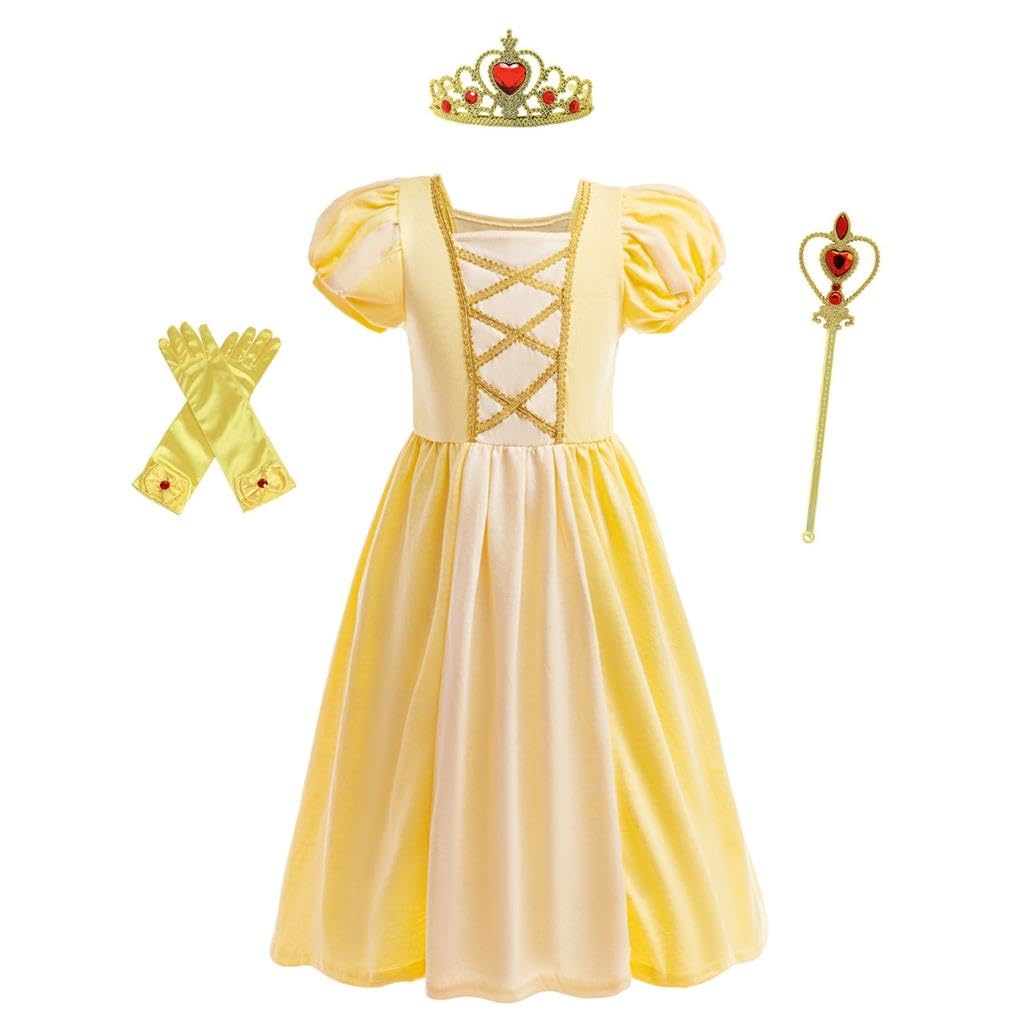 Lito Angels Princess Belle Fancy Dress Up Clothes Costume with Accessories for Kids Girls Age 3-4 Years, Yellow (Tag Number 100) — image 1