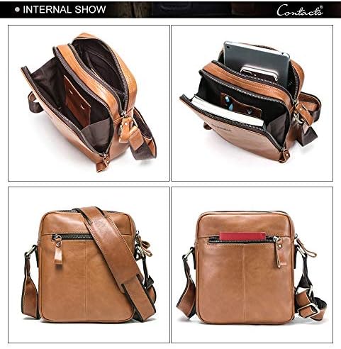 CONTACTS Genuine Leather Mens Shoulder Bag Small Messenger Vintage CrossBody Bag Travel Handbag Brown - Image 5