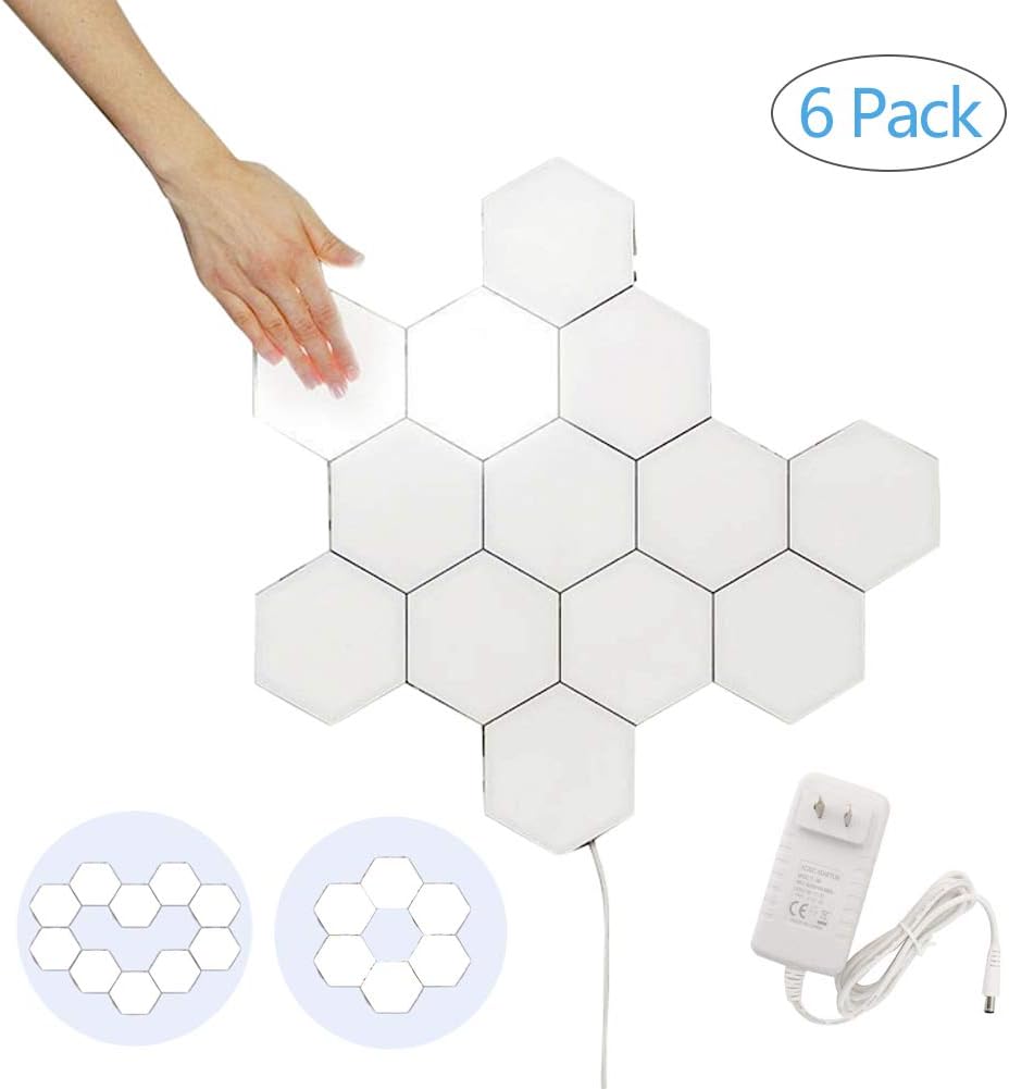 singslife Creative Hexagonal Touch Sensitive Modular Wall Light, 6 Pack Honeycomb Shape Geometry Assembly LED Night Lamp for Christmas, New Year, Kids' Bedroom, Home Decor, Gift