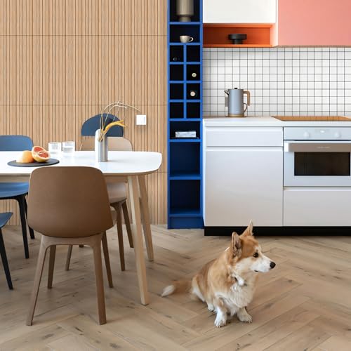 Tava Home - Panel de Pared PVC Tipo Madera en Rollo (260x30 cm), Revestimiento Lambrín Impermeable para Baño y Sala, Panel Acústico 3D de Piso a Techo con Fieltro, 1 unidad (Bambú Claro)