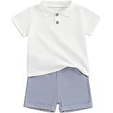 fhutpw Toddler Boy Short Sleeve Pique Polo Shirt & Casual Shorts Set Kids Summer Clothes Suit 2T 3T 4T Little Boys Outfits