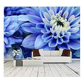 Close Up of Blue Petals, Pistils and White Heart Flower - Removable Wall Mural | Self-Adhesive Large Wallpaper - 66x96 inches