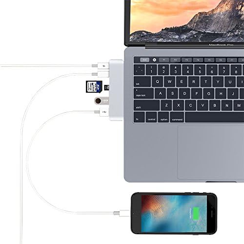 PinPle USB C HUB Dual Type-C Card Reader with 2 USB 3.1 Charging Port & 2 USB 3.0 Port & SD Card Slot & Micro SD Card Slot for MacBook Pro 13" / MacBook Pro 15" (Silver)