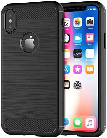 iPhone X / iPhone 10 Case , Rugged Soft Flexible Carbon Fiber TPU Offers Excellent Protection ,Bumper Frames for great Shock Absorption ( Black)