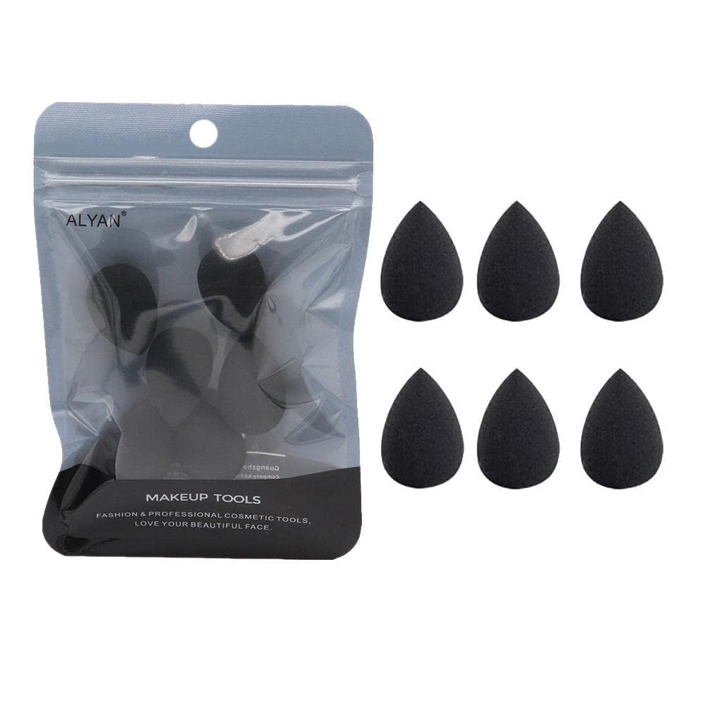 6Pcs Mini Makeup Sponge, Black Small Beauty Sponge Blender Set for Foundation, Powder, Concealer Highlight,and Eye Shadow Makeup Blenders and Sponges