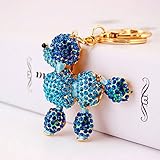 Cute Poodle Sparkling Charm Blingbling Dog Keychain Crystal Rhinestone Pendant (Blue)