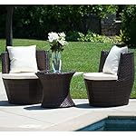 Belleze 3-Piece Patio Chat Set Outdoor Wicker Furniture Chair Water Resistance, Brown