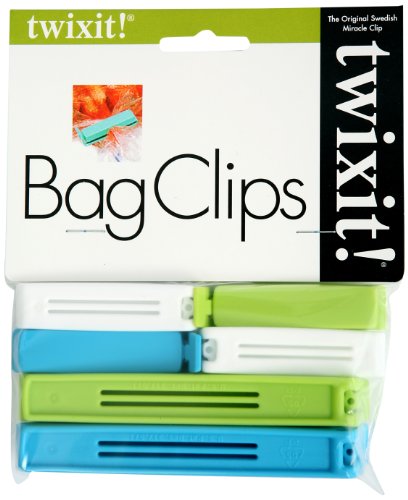 Twixit! Linden Sweden Bag Clips, White/Lime/Turquoise/Cobalt, Set of 2 Large and 4 Small
