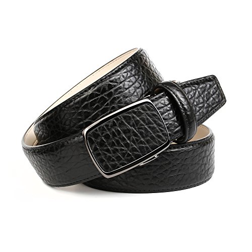 Anthoni Crown Leather Men`s Belt Black leather with Black Metallic Automatic Buckle 34"-48"/30L10 (34)