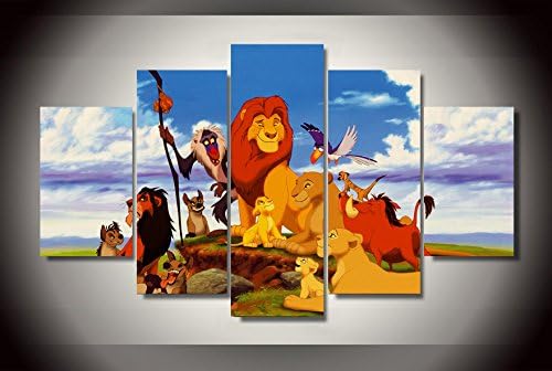 Dionysios Print Framed Canvas Lion King Cartoon Disney 5 Pieces Wall Art Decor Ready to Hang on The Wall with Frame - Size 1