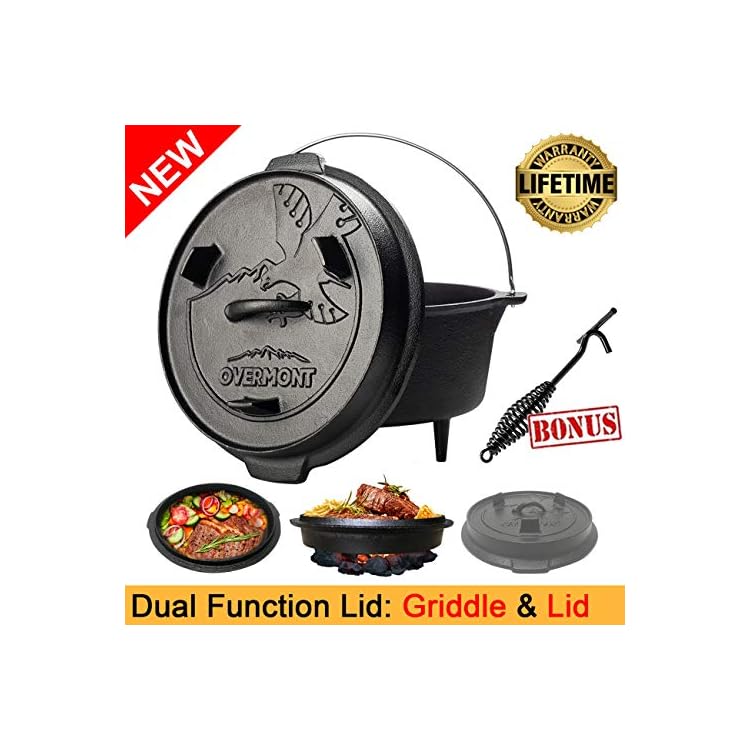 Overmont AllRound Dutch Oven【Dual Function Lid Skillet】【with Lid