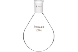 StonyLab Borosilicate Glass 500mL Heavy Wall Single Neck Recovery Flask Rotary Evaporator Flask, with 24/40 Outer Joint - 500mL