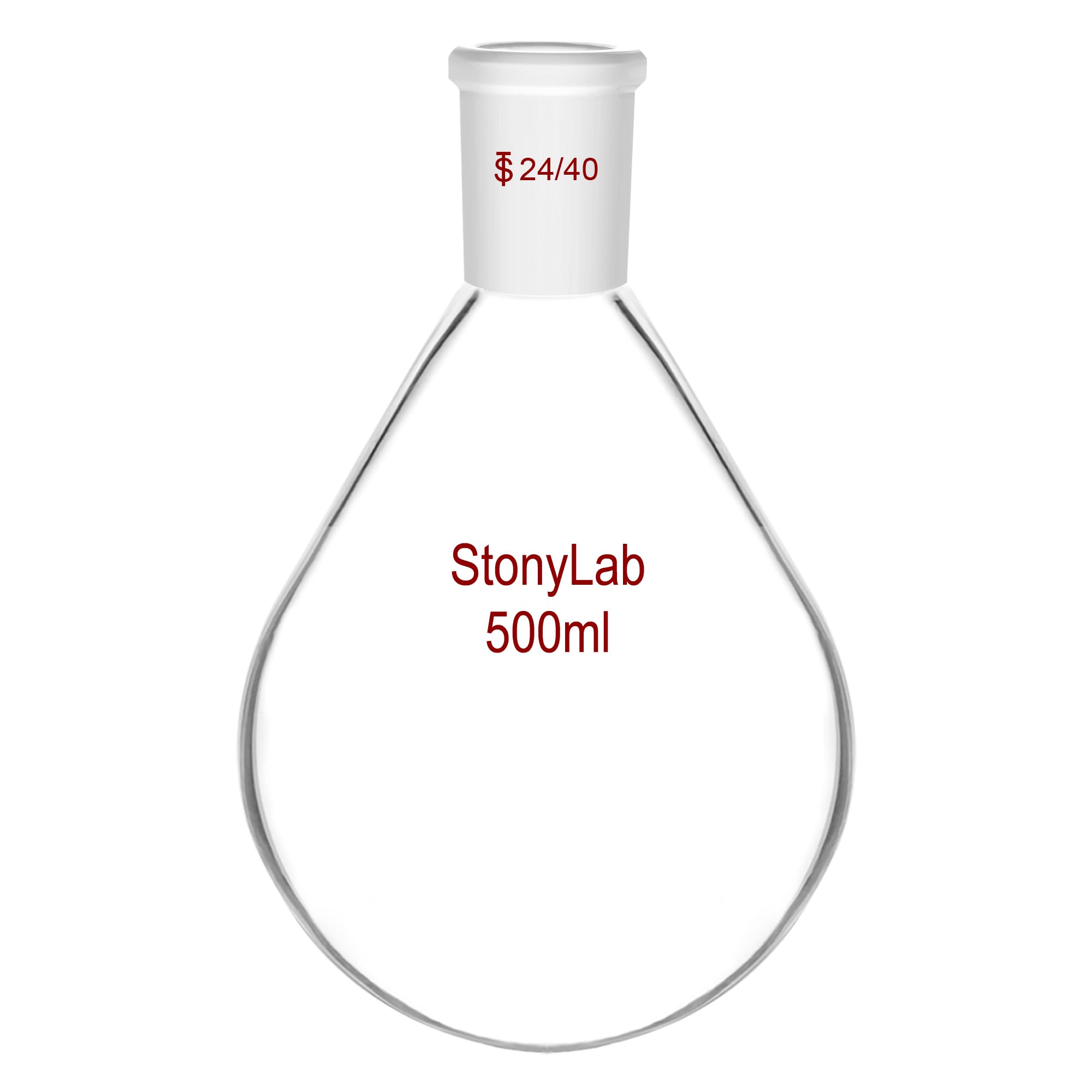 StonyLab Borosilicate Glass 500ml Heavy Wall Single Neck Recovery Flask Rotary Evaporator Flask, with 24/40 Outer Joint, 500ml