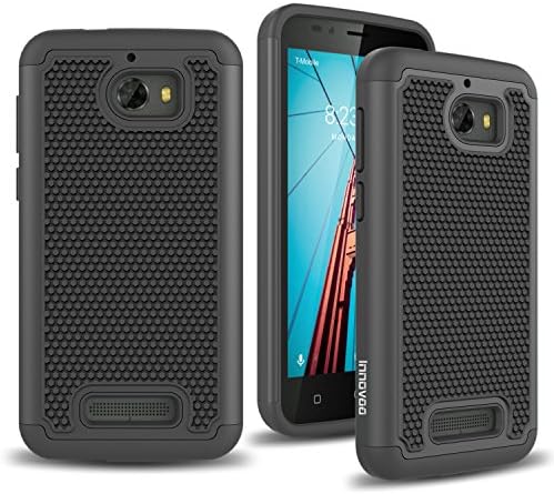 Coolpad Defiant / 3632A Case, INNOVAA Anti-Slip Shockproof Soft Silicone Dual-Layer Durable Armor Case W/ Free Touch Screen Stylus Pen - Black