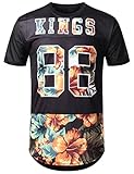 URBANCREWS Men's Hipster Hip Hop Graphic Print Mesh Trim Longline Jersey T-Shirt