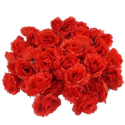 50pcs Colorfulife Artificial Silk 3.5" Peony Rose Flower Head for Wedding Home Party Decoration Hair Clip Wreath Decorative (Red)