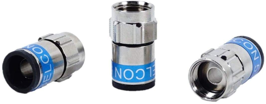 Cabelcon F-6-TD 5.1TI Self Install Nitin with Integrated O-Ring (Waterproof) F-Connector Blue RG6 / 7 mm Silver/Blue Pack of 50