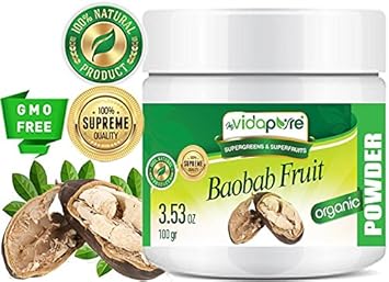 Myvidapure Organic Baobab Fruit Powder Pure Raw Superfood Dietary Supplement For Healthy Baking Cooking Skin Care Hair Care 3 53 Ounces 100 Gramm Amazon De Drogerie Korperpflege