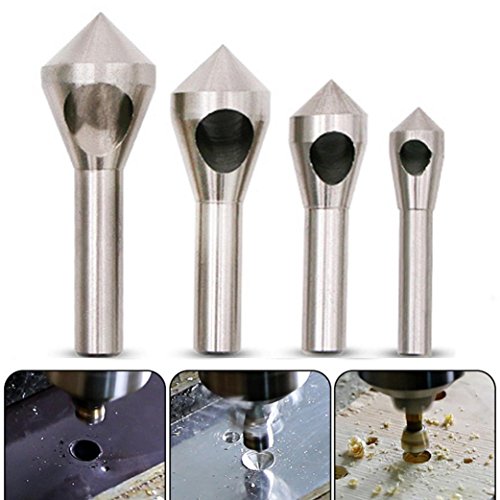 Tsmile 4 Pcs/Set Deburring Countersink Drill Bit Taper Hole Steel Aluminum Countersunk (Silver) - Thumbnail 3