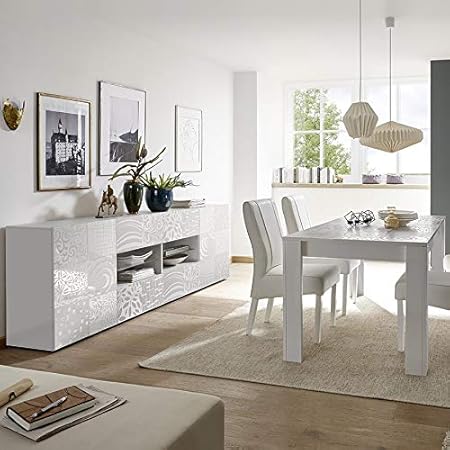 Kasalinea Salle A Manger Design Blanc Laque Buffet 241 Cm Nerina Amazon Fr Cuisine Maison