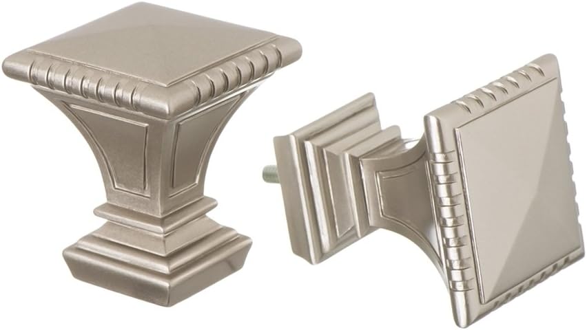 Ivilon Decorative Window Curtain Rod - Carved Square Finials, 1 1/8 in Rod, 28 to 48 in. Satin Nickel: Home & Kitchen