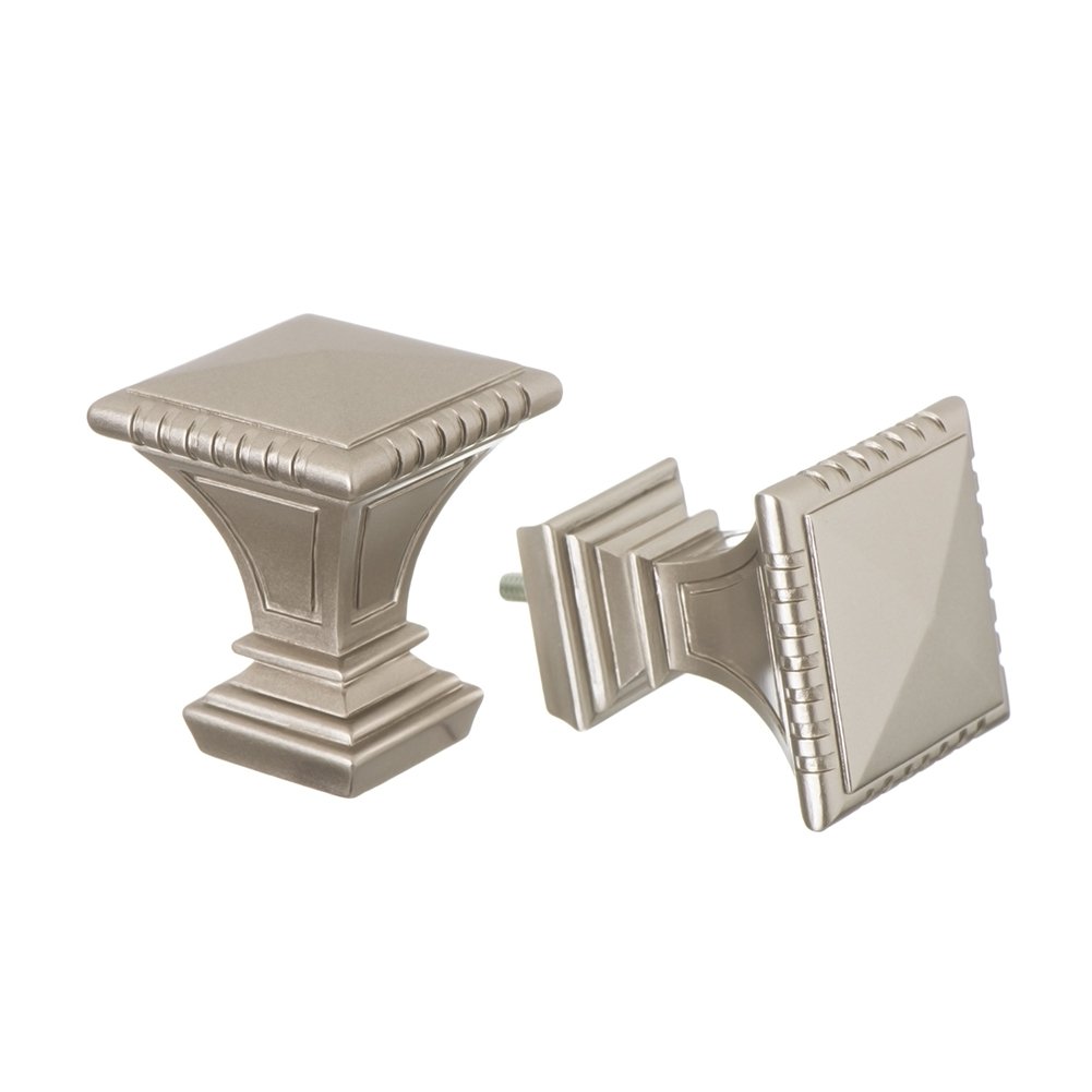 Ivilon Treatment Window Curtain Rod - Carved Square Finials, 1 1/8 in Rod, 48 to 86 in. Satin Nickel