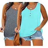 PEACE LION Womens Plus Size Tank Tops Fashion Sleeveless Spring Clothes for Women Casual Summer Outfits Henley T-Shirts