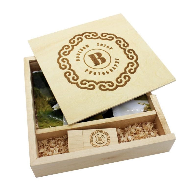 Generisch Wooden Photo Storage Box, 17 cm, USB, Ivory