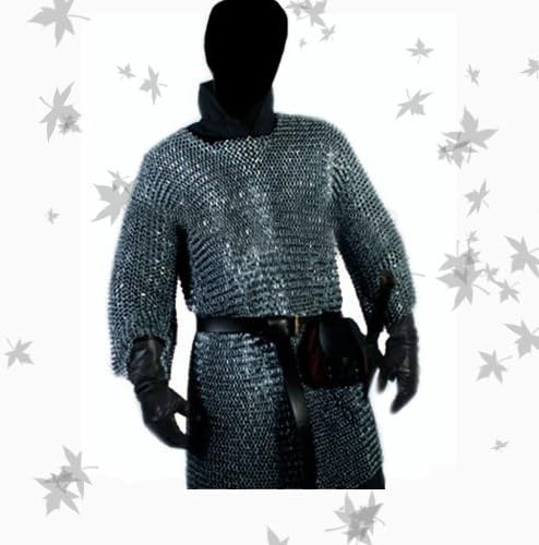Queen Brass Chainmail Shirt Haubergeon M Size 10Mm F.Sleeveflat Fiveted With Washer Rahi Standard Black