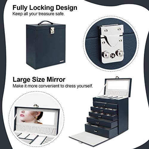 Homde 6 Layers Jewelry Organizer Fully Locking Large Jewelry Box with
