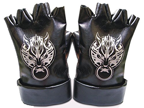 LYLAS Cosplay Accessories Black Wolf Head Leather Gloves
