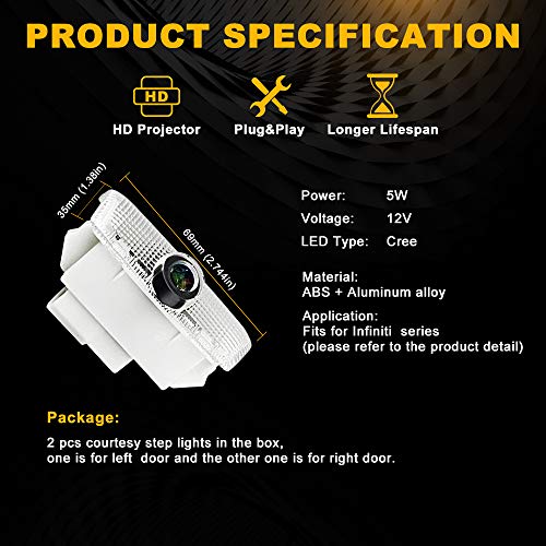Car Door Projector Lights for Infiniti Courtesy Lamps Ghost Shadow Lights EX FX G  M Q50 Q60 QX50 QX56 QX70 QX80 Accessories Welcome Projector Lights, 2 Pack