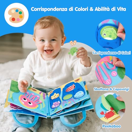 hahaland Busy Board Montessori 1 Anno - 15 in 1 Feltro Libro Montessori Interattivo Quiet Book Sensoriale Educativo - Regalo Bimbo Bimba Giochi Bambini 1 2 3 Anno
