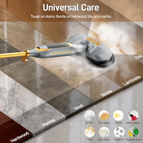 Funsteam Steam and Scrub Mop, Steam Mop with Dual Rotating Pads, Swivel Steering, 2 LED Headlight, 4 Cleaning Modes, 15.2 fl oz Tank, 6 Washable Pads for All-in-One Sealed Hard Floors