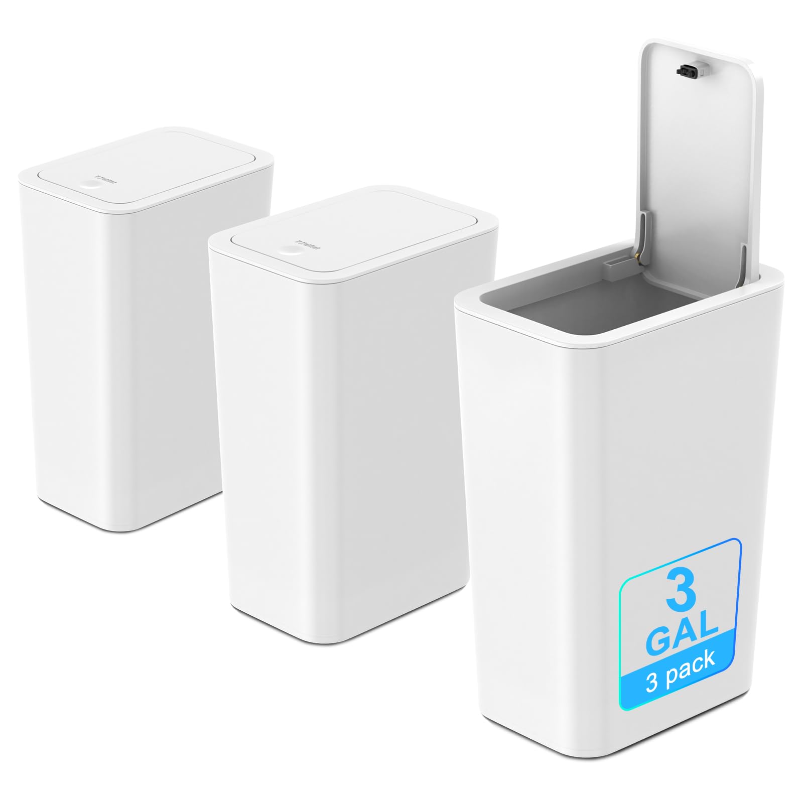 Photo 1 of N. NETDOT 3 Pack 3 Gallon Small Trash Can with Lid, Bathroom Garbage Can with Pop-Up Lid, Waste Basket for Bathroom, Kitchen, Bedroom, Powder Room, Craft Room, Office, College (Off White)
