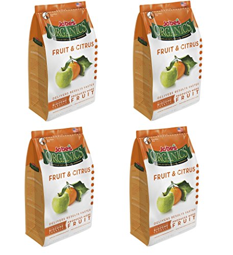 Jobe’s Organics Fruit & Citrus Fertilizer with Biozome, 3-5-5 Organic Fast Acting Granular Fertilizer for All Fruit and Citrus Trees, 4 pound bag (4-pack)