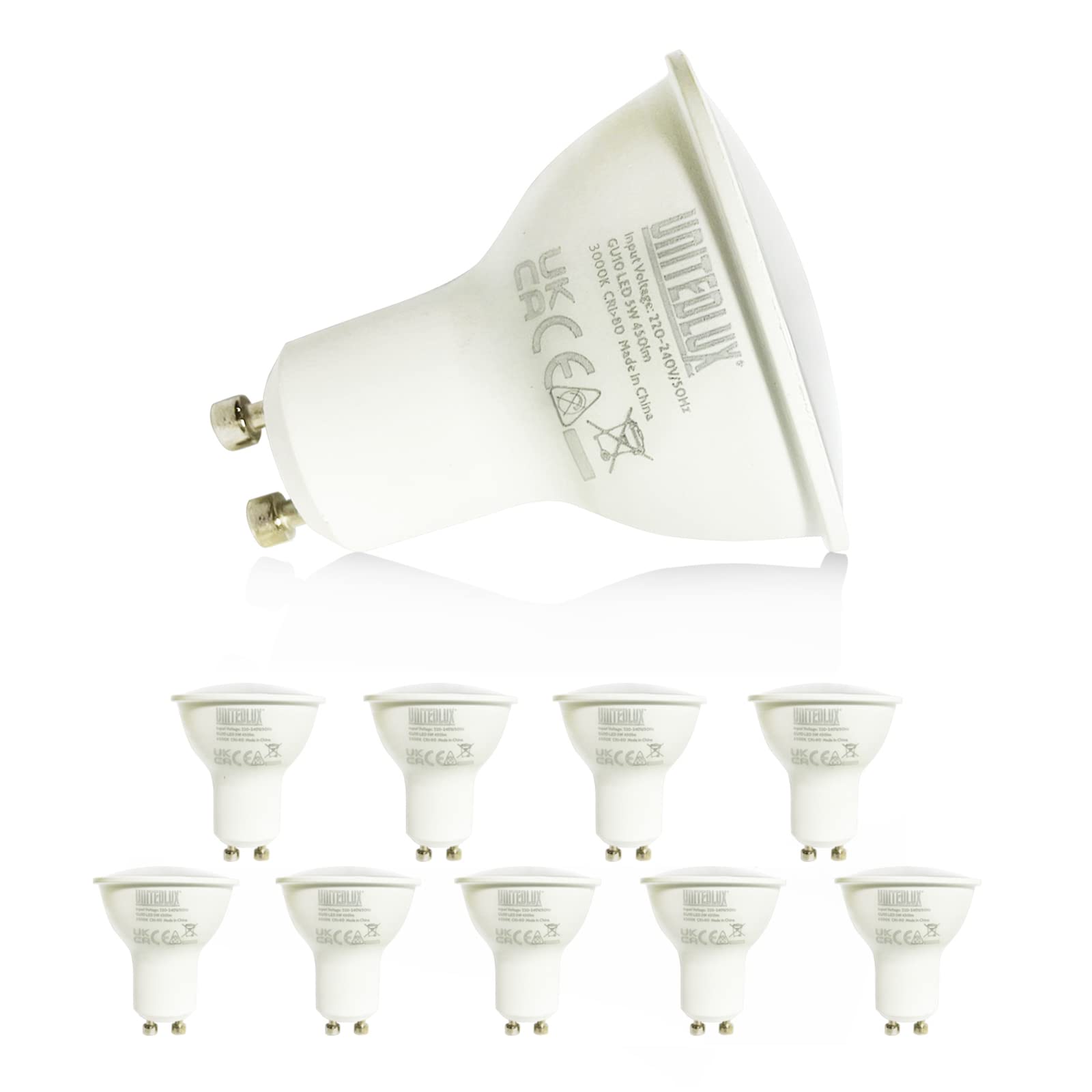 UNITEDLUX GU10 LED Light Bulbs 5W, 45W Halogen Bulb Equivalent, 450lm 3000k Warm White, Track Spotlight Bulb Wide Angle Frosted Recessed Lighting for Living Room Bedroom Kitchen Bathroom, 10Pack