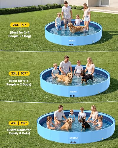 VISTOP 117" Extra Large Dog Pool with Sprinkler, Heavy Duty Foldable Hard Plastic Kiddie Pool, Non-Slip Collapsible Swimming Pool for Dogs, Kids & Pets, Portable Outdoor Backyard Water Play Tub