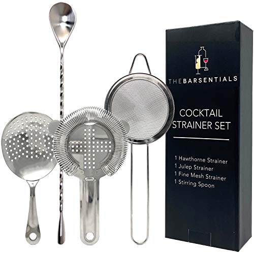 TheBarsentials Cocktailsieb Set Edelstahl Barwerkzeug mit Rührlöffel - Hawthorne Sieb, Julep Sieb, feinmaschiges Sieb…