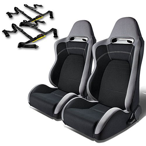 Pair of RST100GY Racing Seats+Harness 2" 4-Point Seat Belt (Black)