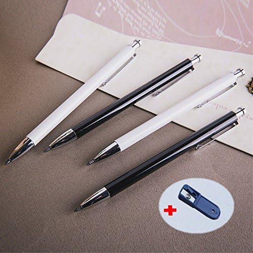 4pcs White, Black Lead Holder 2.0mm Metal Mechanical Automatic Pencils + 1pcs Sharpener Drawing Art Tools