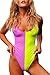 Laucote Athletic Contrast Color Monikini Backless One Piece Swimsuit for Women S Yellow