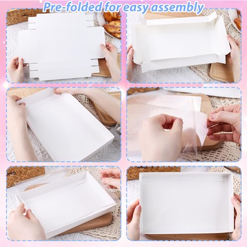 JOHOUSE 25PCS Cookie Boxes, White Bakery Box with Full Window Clear Macaron Boxes 9.5x6x1.2 Inch for Pastries Chocolates Cookies Birthday Party Wedding