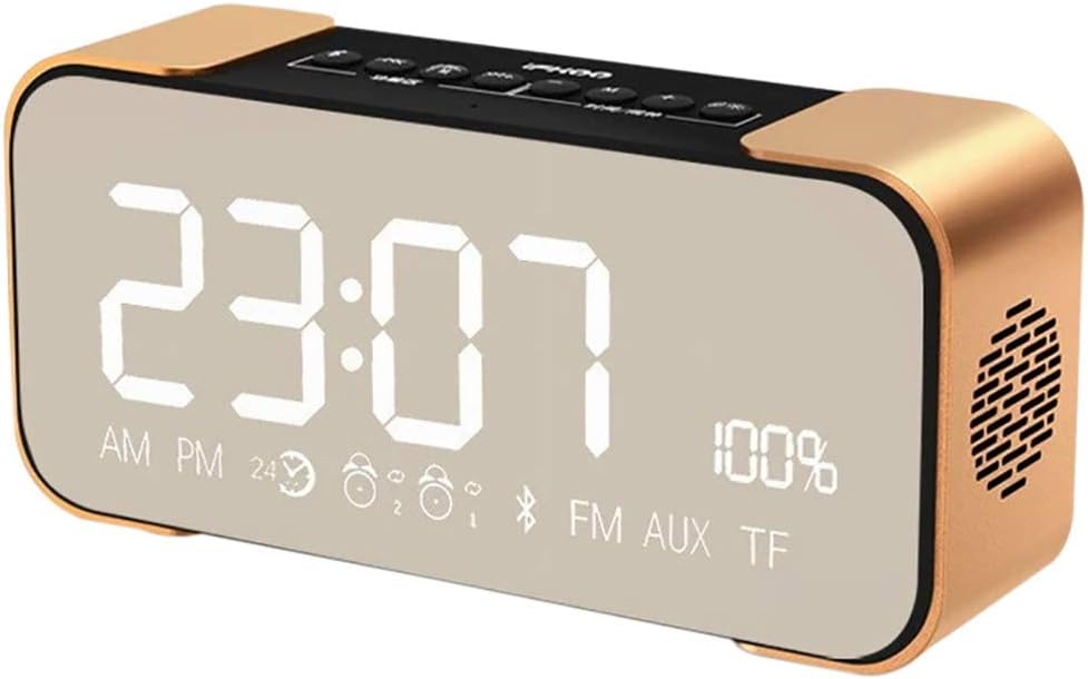 Verspiegelter Wecker, rechteckig, LED, batteriebetrieben, verstellbar