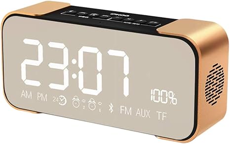 Verspiegelter Wecker, rechteckig, LED, batteriebetrieben, verstellbar