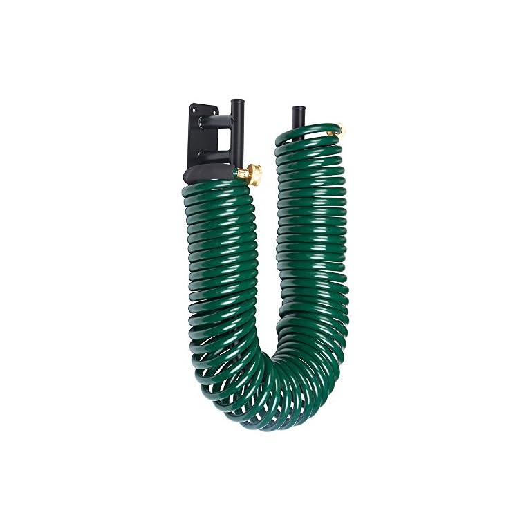 Melnor Garden Coil Hose with All Brass Connectors and Storage Rack; Extends up to 50 Feet